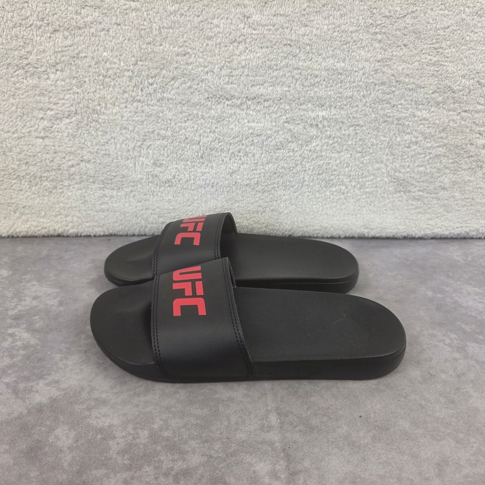 UFC Mens Slide Sandals Black Red Logo Athletic Slip On Shoes Gym Shower Slides